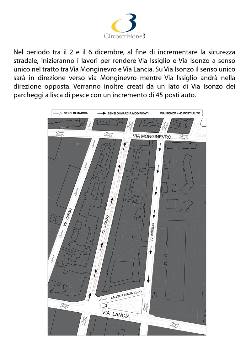 Mappa nuova viabilit Via Isonzo e Via Issiglio tra Via Lancia e Via Monginevro